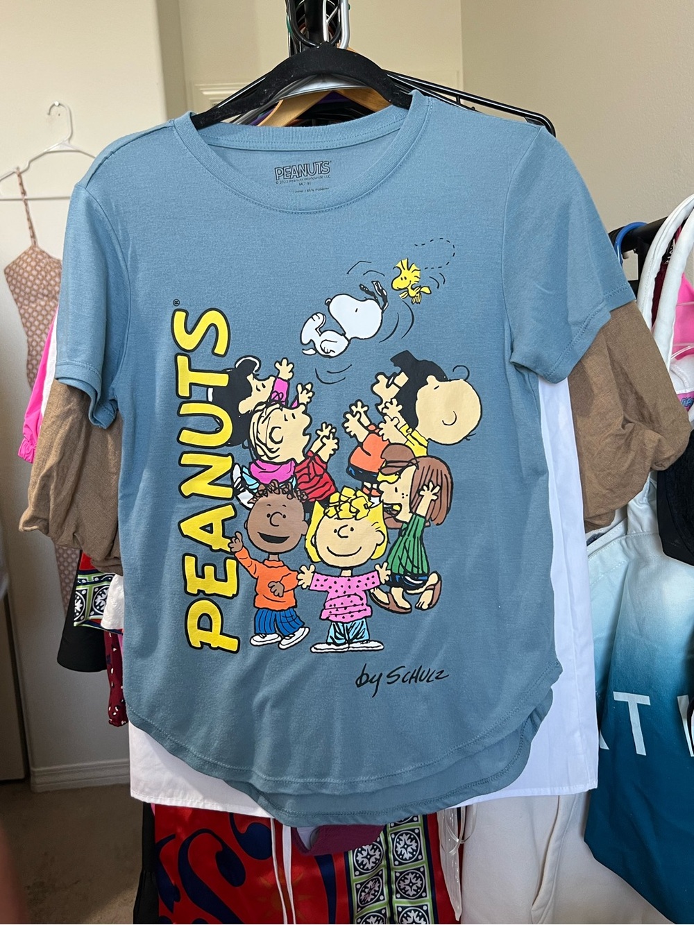Peanuts By -SCHULZ  Short Sleeve Tee in Slate Blue with Multicolor Graphic